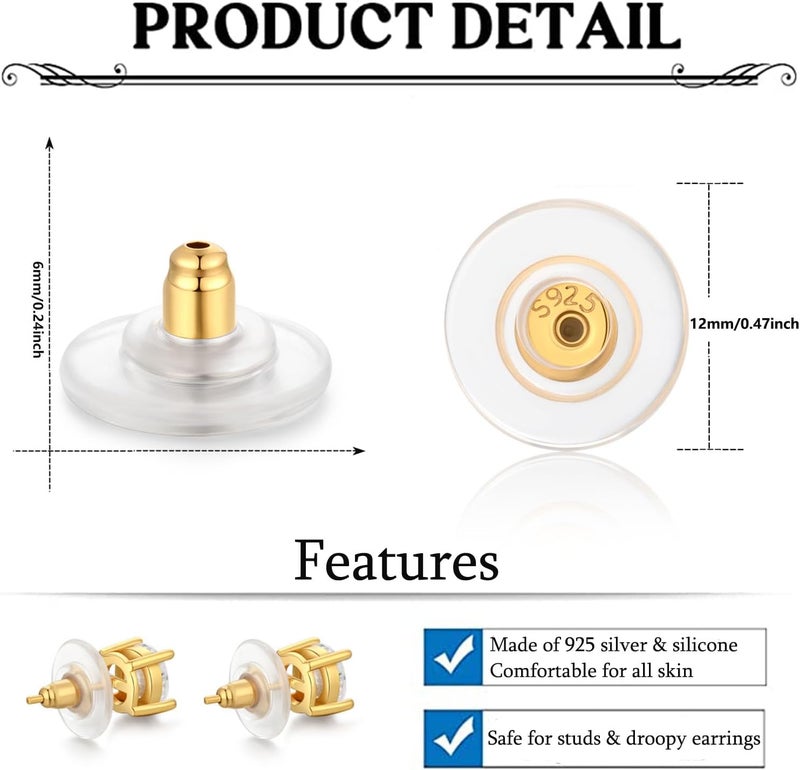 Moconar 12mm Big Earring Backs, 925 Sterling Silve Locking Earring Backs for Studs, Hypoallergenice Secure Earring Backs Replacements for Studs/Droopy Heavy Ears, No-Irritate Earring Backs for Adults - Image 4